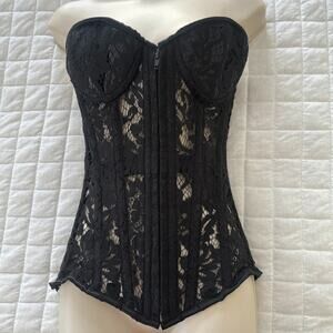 Top Drawer Daisy Corsets Small Black Laced Boned Underwire Bustier Coquette Tags